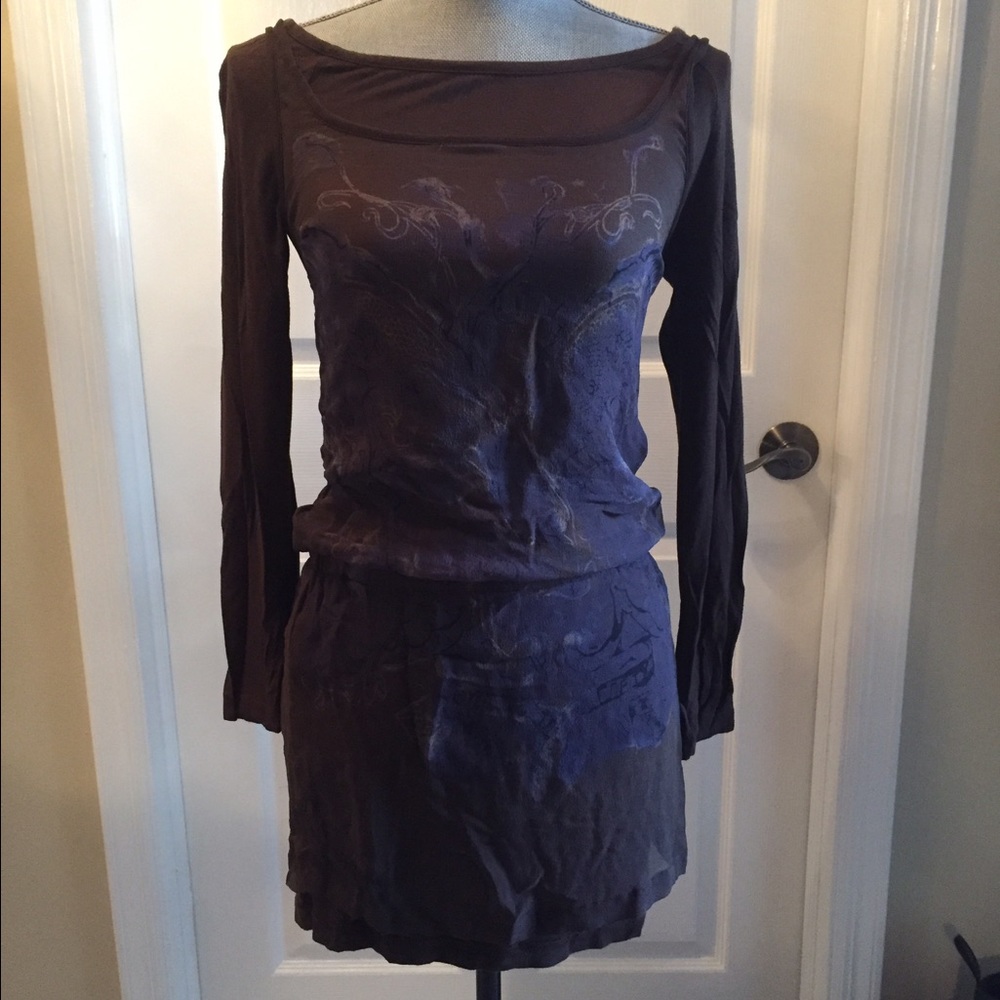 Diesel Women's Long Sleeve Brown Dress with Purple Accents